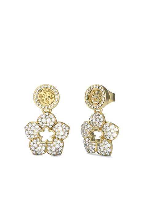 GUESS SHINING WINTER Drop flower earrings yellow gold - Earrings