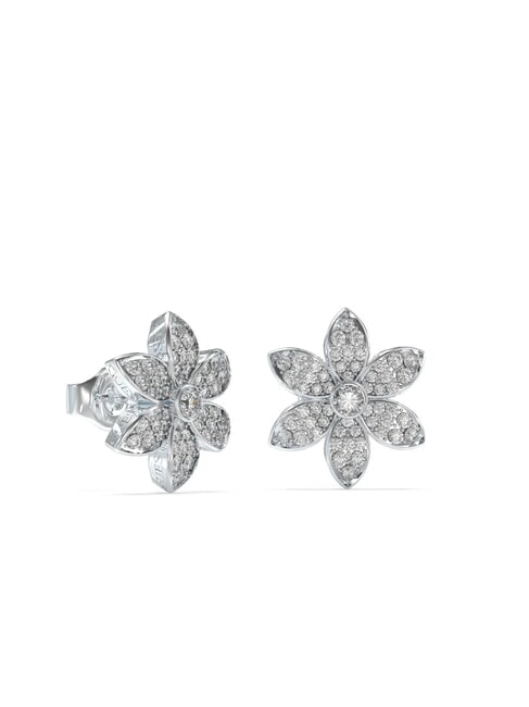 GUESS WHITE LOTUS Flower earrings with crystals SILVER - Earrings