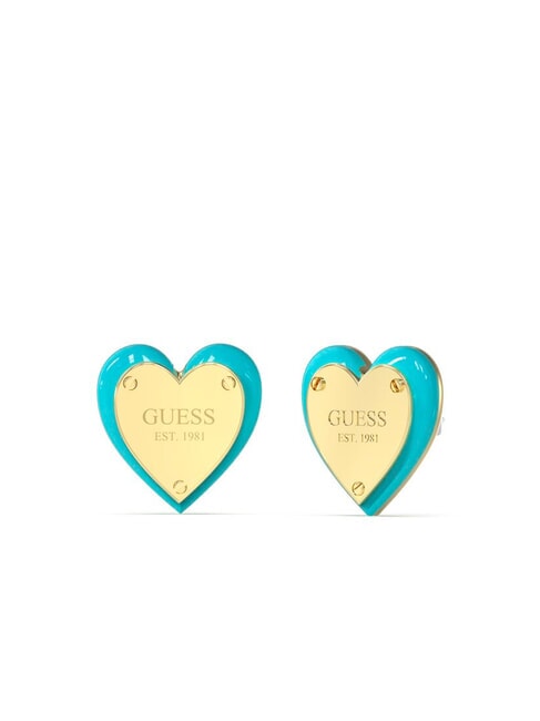GUESS ALL YOU NEED IS LOVE Heart earrings with logo ylw gold/turquoise - Earrings