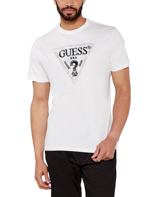 GUESS TRIANGLE Cotton T-shirt with print purwhite - T-shirt