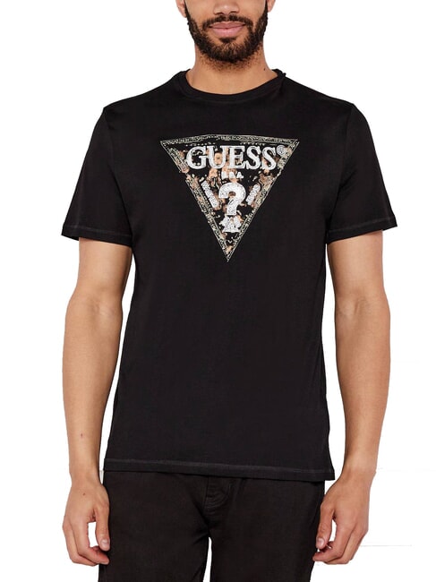 GUESS TRIANGLE Cotton T-shirt with print jetbla - T-shirt