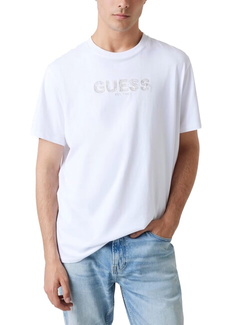 GUESS BSC EMBROIDERY LOGO Cotton T-shirt with embroidered logo purwhite - T-shirt