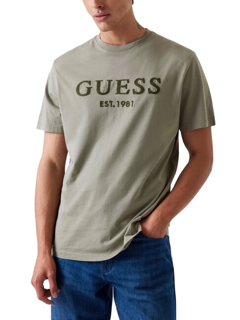 GUESS BOX LOGO T-shirt with embroidered logo mossy green - T-shirt