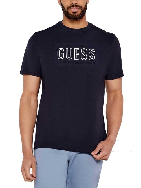 GUESS BSC EMBOSSED LOGO T-shirt with embossed print smart blue multi - T-shirt