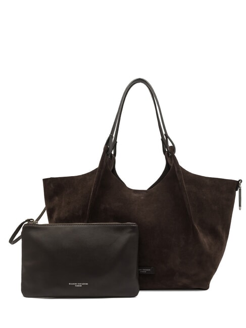 GIANNI CHIARINI DUA Suede leather shopping bag with pouch mocha - Women’s Bags
