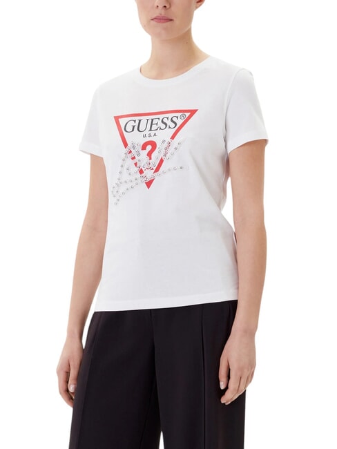 GUESS PEARLS LOVE TRIANGLE T-shirt with print and applications purwhite - T-shirt