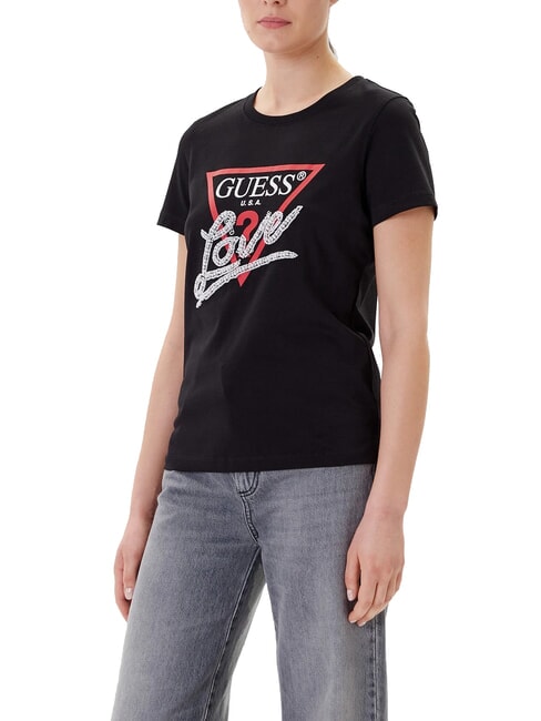 GUESS PEARLS LOVE TRIANGLE T-shirt with print and applications jetbla - T-shirt