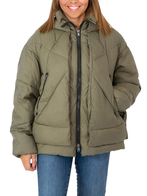 CANADIAN EUGENIE Short satin down jacket with hood olive night - Women's down jackets