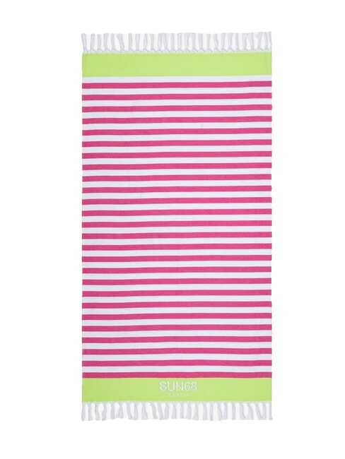 SUN68 STRIPES Cotton beach towel white/fuchsia - Travel Accessories