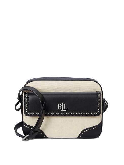RALPH LAUREN MARCY Straw camera bag with pocket light natural/black - Women’s Bags