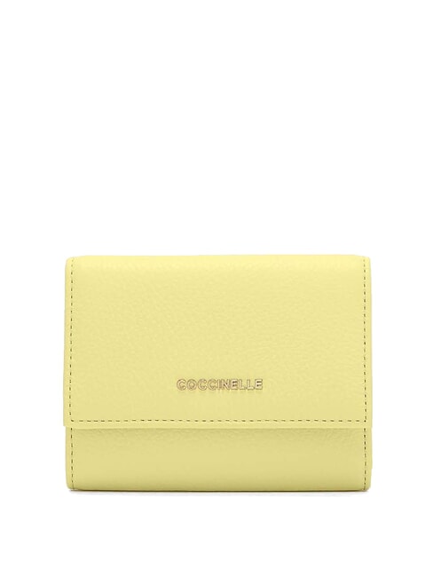 COCCINELLE METALLIC SOFT Small wallet in textured leather lime wash - Women’s Wallets