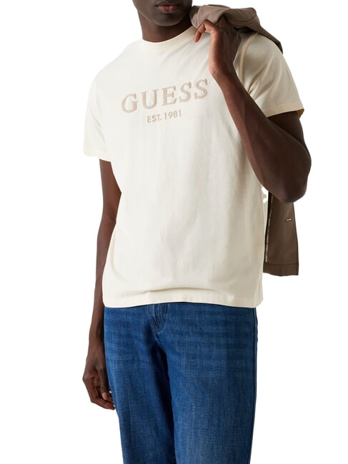 GUESS BOX LOGO T-shirt with embroidered logo pearl white - T-shirt