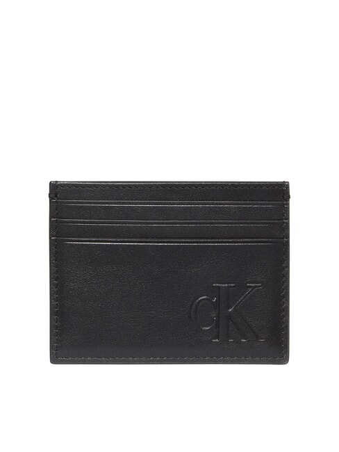 CALVIN KLEIN SCULPTED IMPRESSION Flat leather credit card holder on black - Men’s Wallets