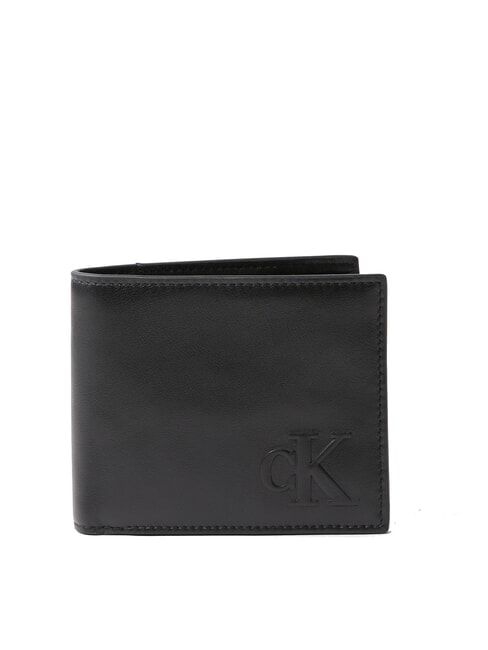 CALVIN KLEIN SCULPTED IMPRESSION Leather wallet cc and coin purse on black - Men’s Wallets