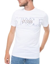 GUESS CHEST BOX Cotton T-shirt with print purwhite - T-shirt - 1
