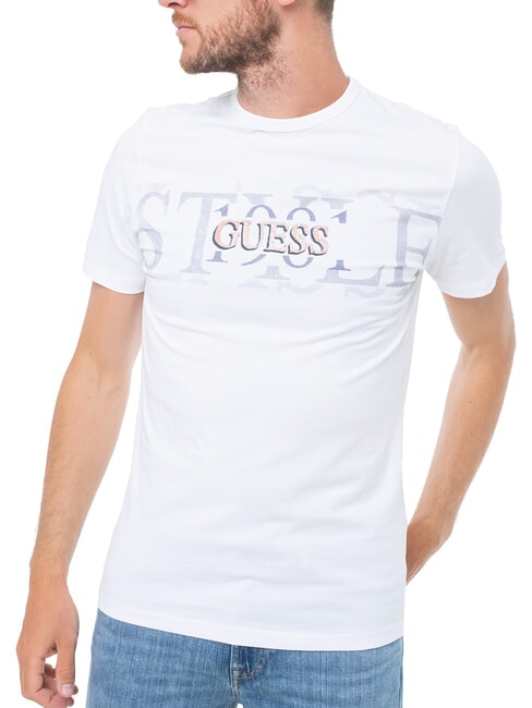 GUESS CHEST BOX Cotton T-shirt with print purwhite - T-shirt