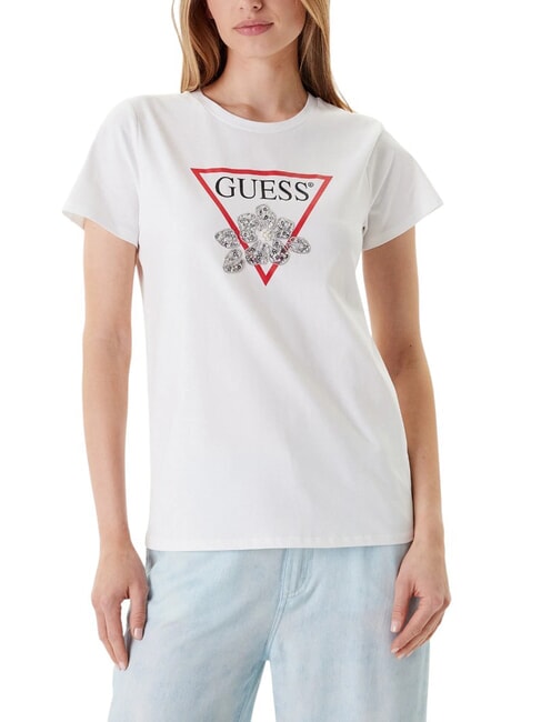 GUESS FLOWER BLING T-shirt with print and application purwhite - T-shirt