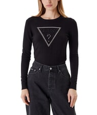 GUESS KIARA TRIANGLE LOGO Crewneck sweater with rhinestones - Women's Sweaters