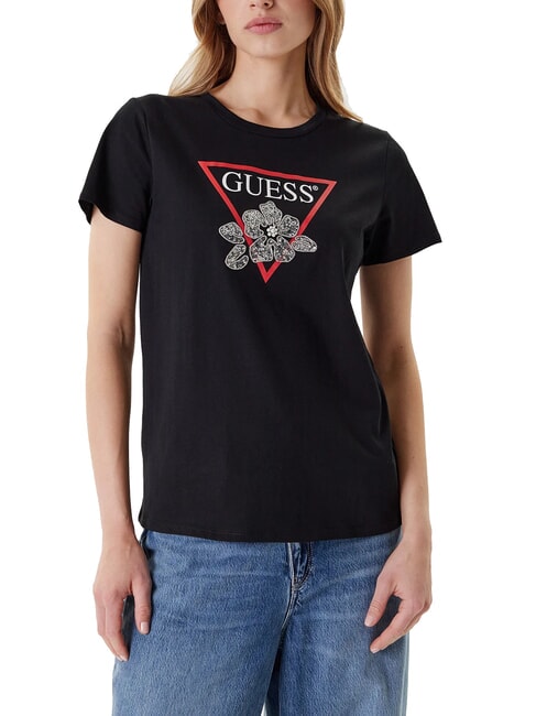 GUESS FLOWER BLING T-shirt with print and application jetbla - T-shirt