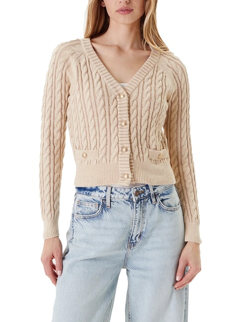 GUESS GISELLE Cable knit cardigan with buttons cream vanish - Women's Sweaters