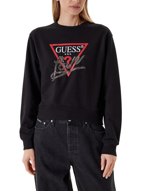 GUESS STUDDED LOVE Crewneck sweatshirt with stud print jetbla - Women's Sweatshirts