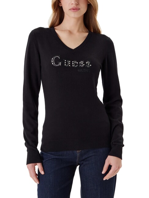 GUESS KENZIE LOGO V-neck sweater jetbla - Women's Sweaters