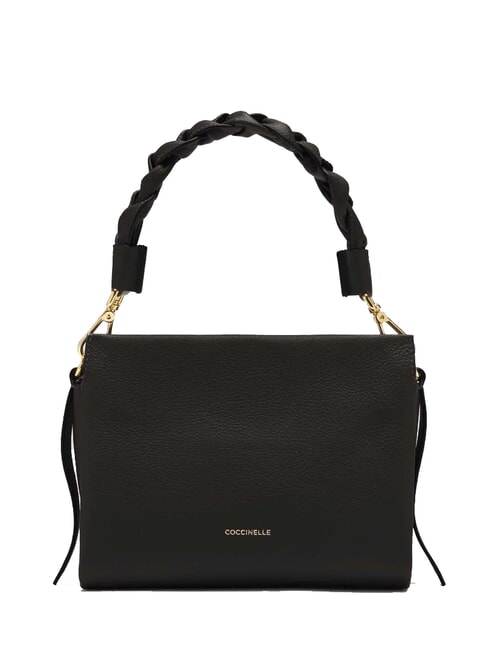 COCCINELLE BOHEME GRANA DOUBLE Handbag, with shoulder strap, in leather black/cognac - Women’s Bags
