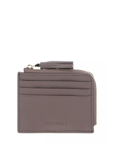 COCCINELLE TASSEL Card holder with zip in hammered leather warm taupe - Women’s Wallets