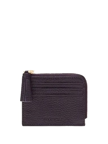 COCCINELLE TASSEL Card holder with zip in hammered leather plums - Women’s Wallets