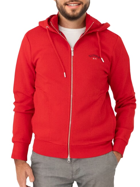 SUN68 MINI LOGO Full zip hoodie fire red - Sweatshirts