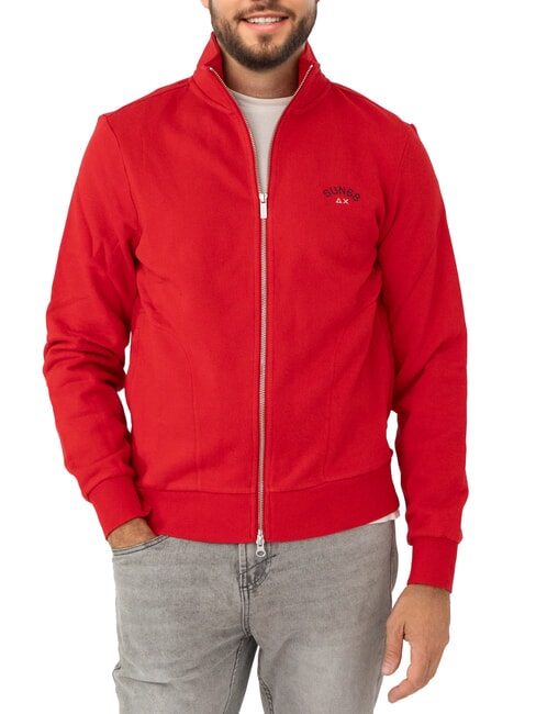 SUN68 MINI LOGO High neck sweatshirt with zip fire red - Sweatshirts