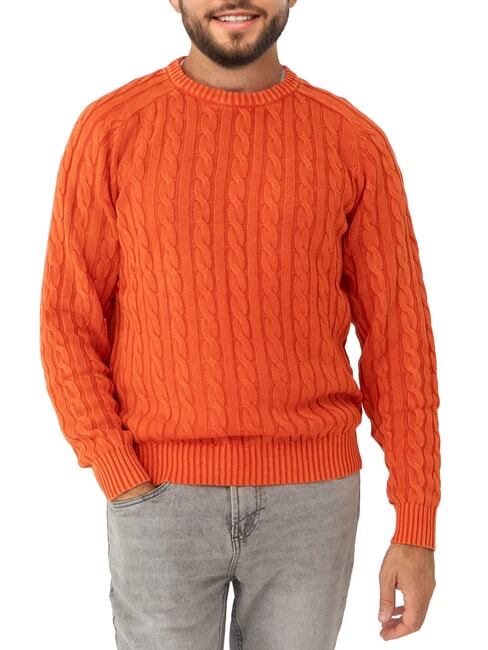 SUN68 VINTAGE Cable knit crew neck sweater geranium - Men's Sweaters