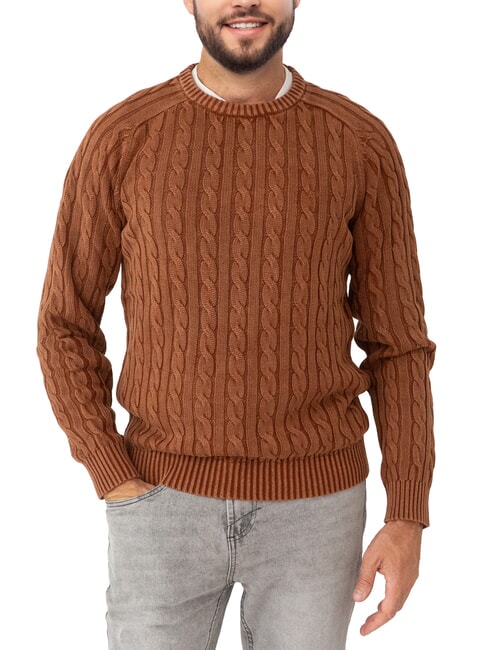 SUN68 VINTAGE Cable knit crew neck sweater cocoa - Men's Sweaters