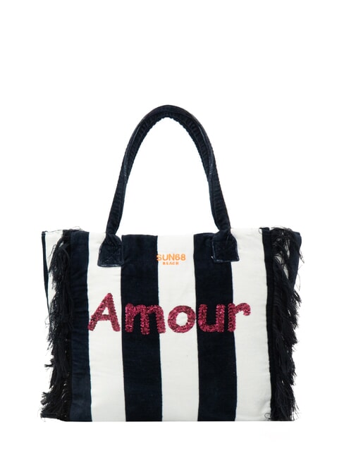 SUN68 FANCY SPONGE ALLOVER Canvas shoulder beach bag navy blue/cream white - Women’s Bags