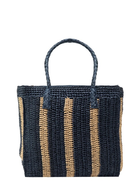 SUN68 RAFIA Raffia beach bag navy blue/cream white - Women’s Bags