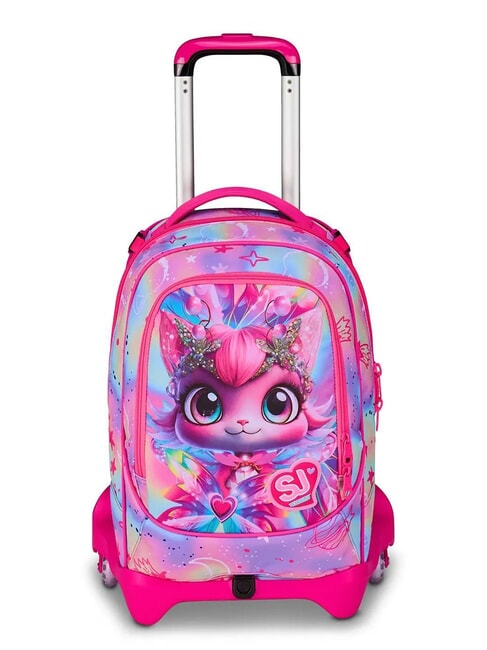 SJGANG CAT LED 3-wheel detachable trolley backpack fuxiafluo - Backpack trolleys