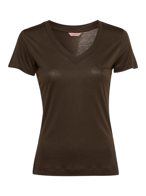 GUESS VN SS LIGHT BASIC Soft V-neck T-shirt espresso brown - T-shirt