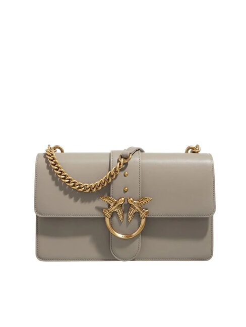 PINKO LOVE ONE CLASSIC Leather shoulder bag with flap walnut-antique gold - Women’s Bags