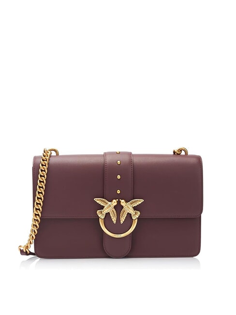 PINKO LOVE ONE CLASSIC Leather shoulder bag with flap choc. amaro-antique gold - Women’s Bags