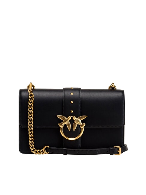 PINKO LOVE ONE CLASSIC Leather shoulder bag with flap black-antique gold - Women’s Bags