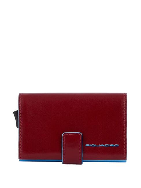 PIQUADRO BLUE SQUARE Leather and metal credit card holder RED - Men’s Wallets