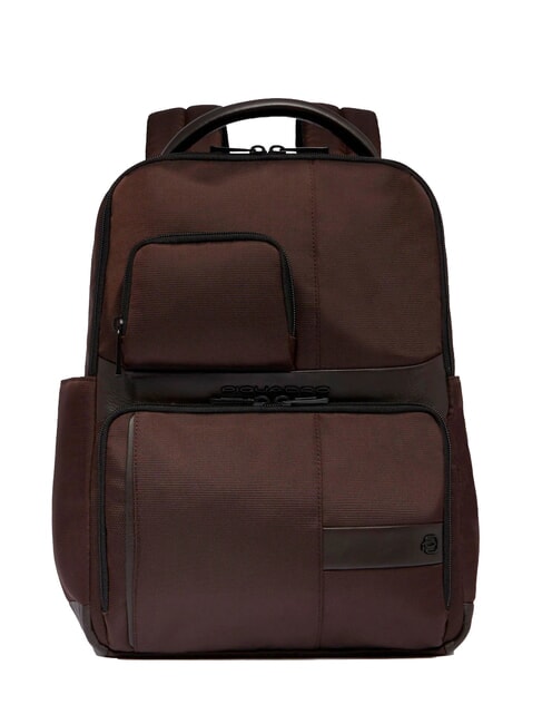 PIQUADRO WOLLEM Leather and fabric backpack, 14" laptop holder MORO - Laptop backpacks