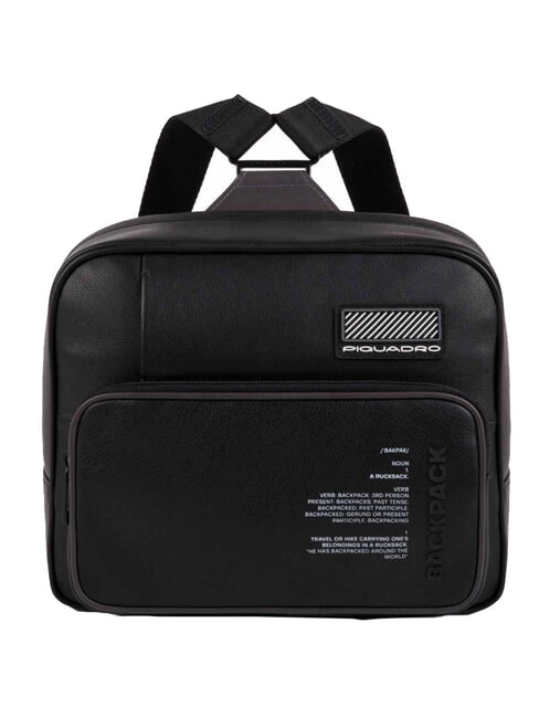 PIQUADRO ERMES Small leather backpack, ipad 11 holder Black - Laptop backpacks