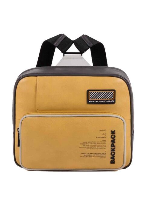 PIQUADRO ERMES Small leather backpack, ipad 11 holder Yellow - Laptop backpacks
