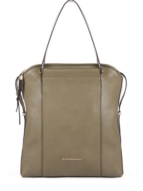 PIQUADRO CIRCLE Leather backpack bag GREEN / BEIGE - Work Briefcases
