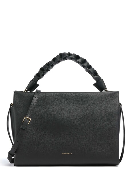 COCCINELLE BOHEME GRANA DOUBLE Handbag, with shoulder strap, in leather black/cognac - Women’s Bags