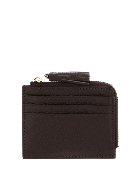 COCCINELLE TASSEL Card holder with zip in hammered leather brunette - Women’s Wallets