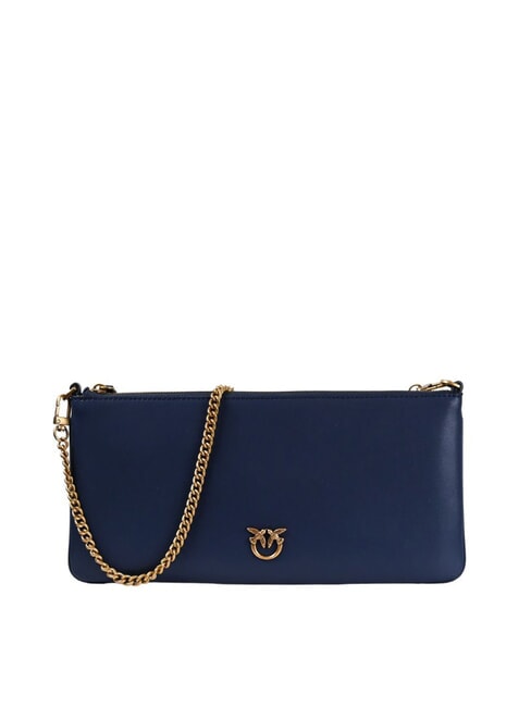 PINKO HORIZONTAL FLAT  Shoulder bag, in leather indigo blue shadowy-antique goal - Women’s Bags
