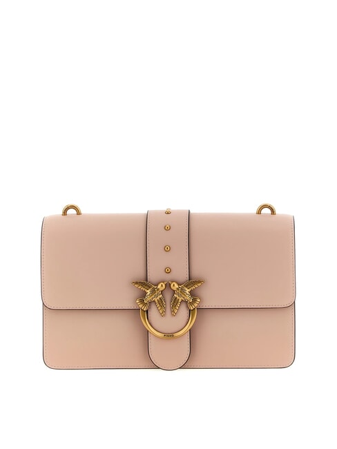 PINKO LOVE ONE CLASSIC Leather shoulder bag with flap powder-antique gold - Women’s Bags