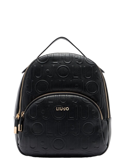 LIUJO MANHATTAN Medium backpack with embossed logo BLACK - Women’s Bags